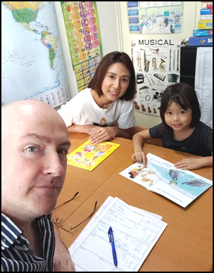 Teaching English phonics to two 4-year-old student.